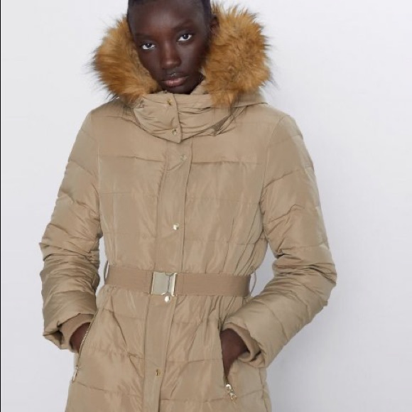 Zara water repellent hooded down jacket